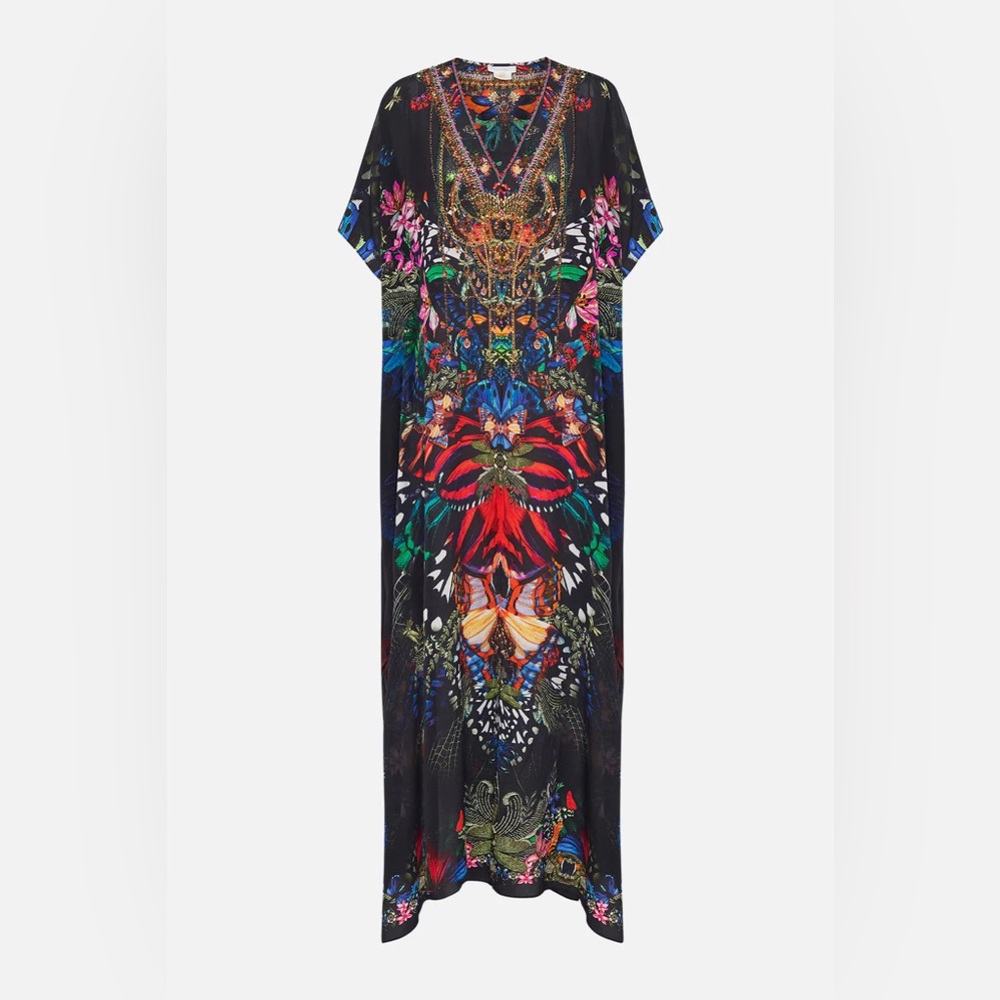 Camilla Slim Fit Kaftan Caftan Maxi With Split Flutter By One Size 100% Silk